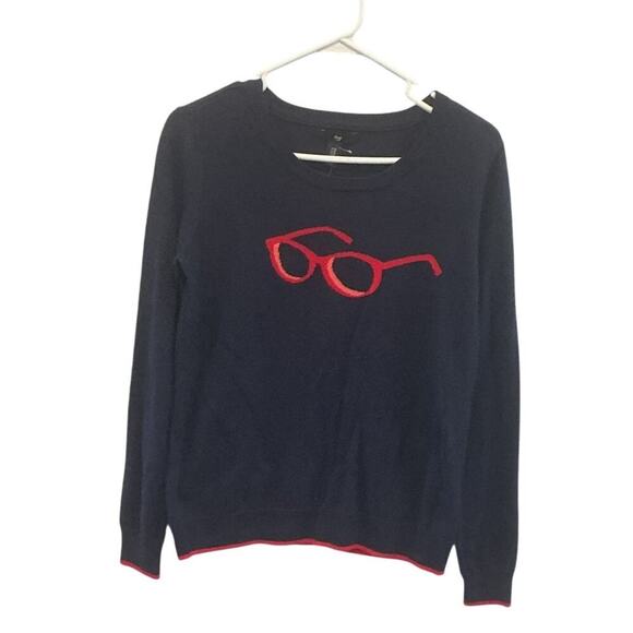 Gap Womens Crewneck Sweater Size XS Novelty Print Glasses Geek Nerd Preppy NEW - Picture 2 of 9